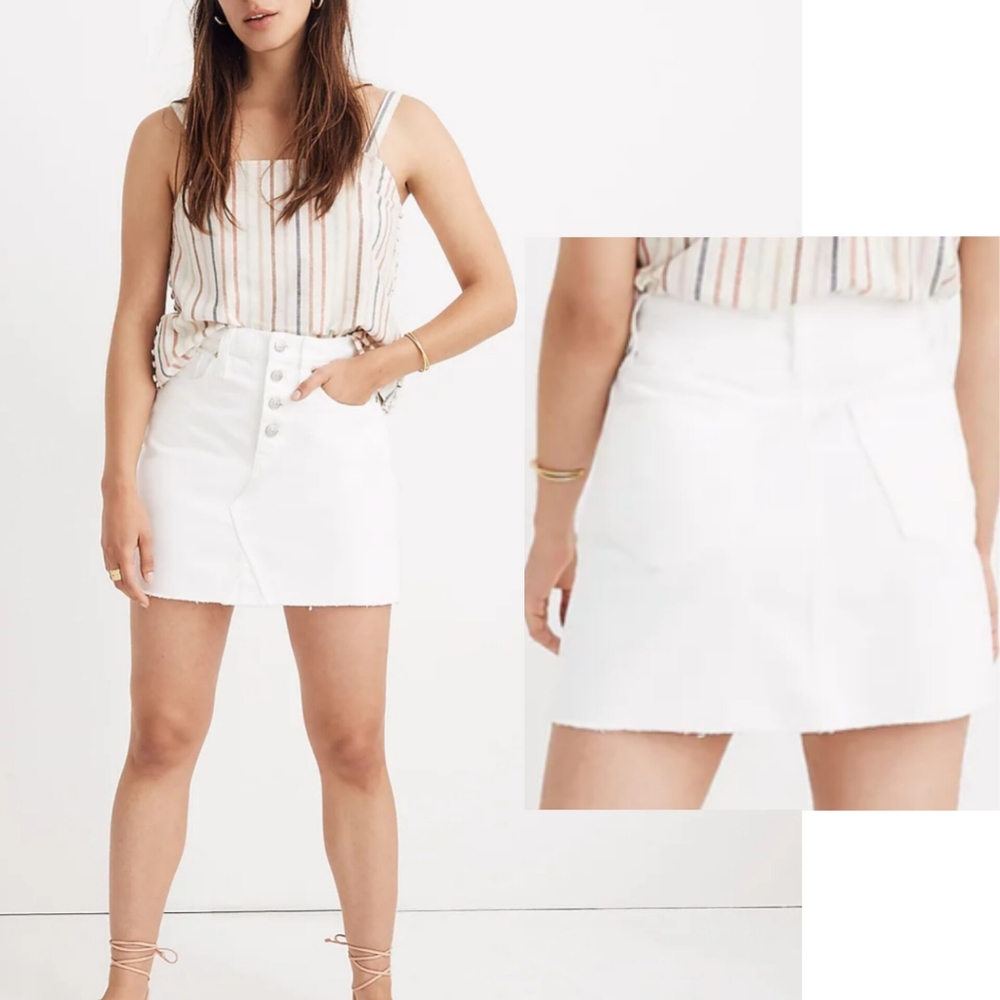 Madewell Size 25 rigid denim a line raw hem mini skirt white western summer boho